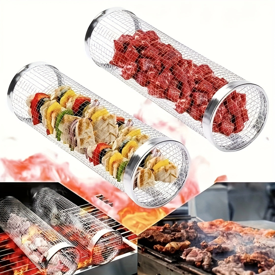 Portable Stainless Steel BBQ Grill Set with Round Fire Pit Cooking Rack for Camping and Outdoor Use