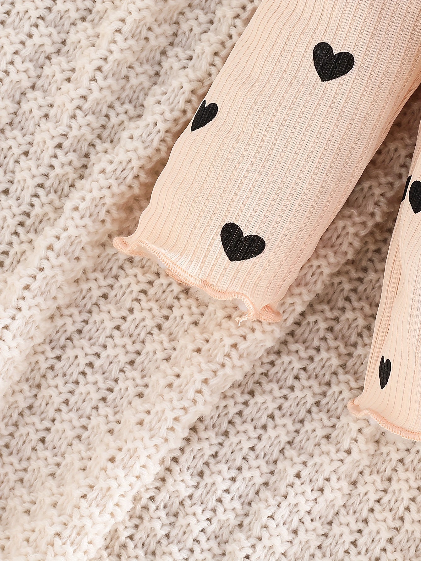 Girls' 3-Piece Long Sleeve Outfit Set with Heart Pattern Brown Black Polyester All-Season