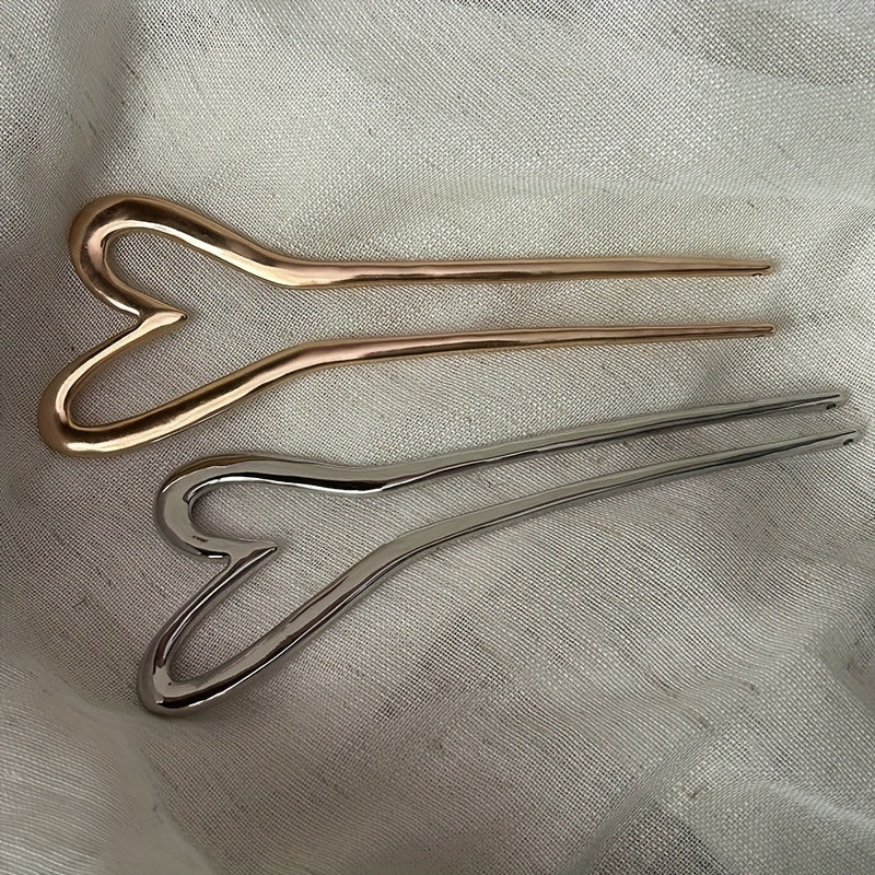 Chinese-Style Hairpin Minimalist Gold Modern Bun Heart Head Decoration Elegant Accessory