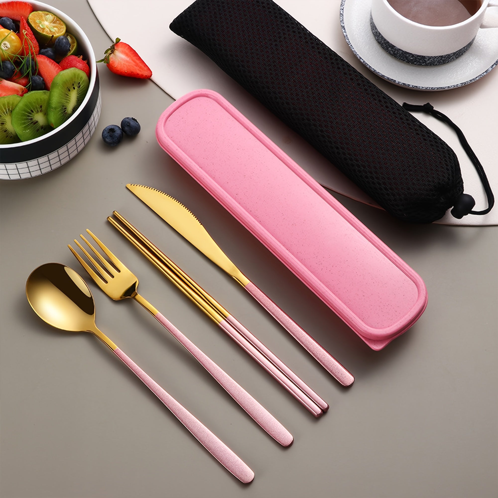 Stainless Steel Cutlery Set with Knife Fork Spoon and Chopsticks for Picnics Camping