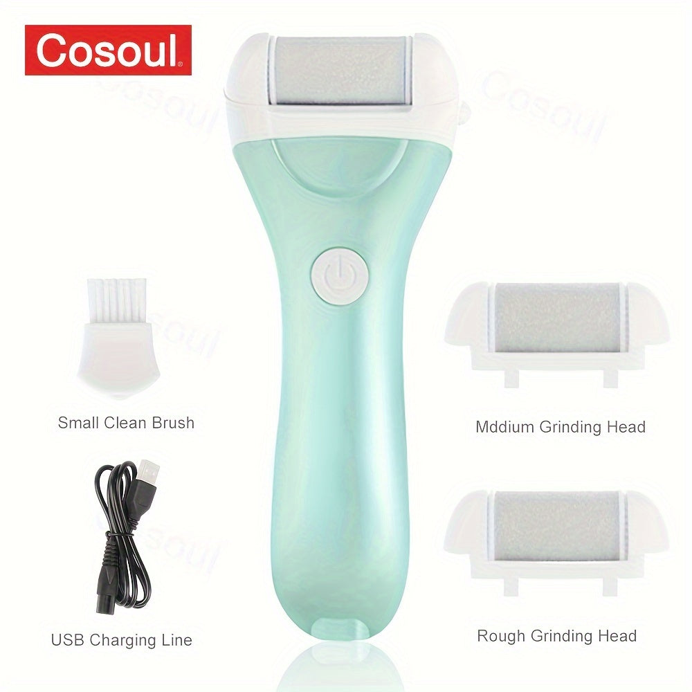 Rechargeable Electric Foot File Callus Remover for Dead Skin Heels with USB Charging and Multiple Grinding Heads