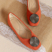 Women's Rhinestone Buckle Flats Solid Color Slip-On Casual Ballet Shoes