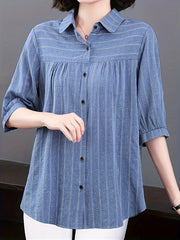 Women's Striped Cotton Shirt with Half Sleeves for Spring and Summer