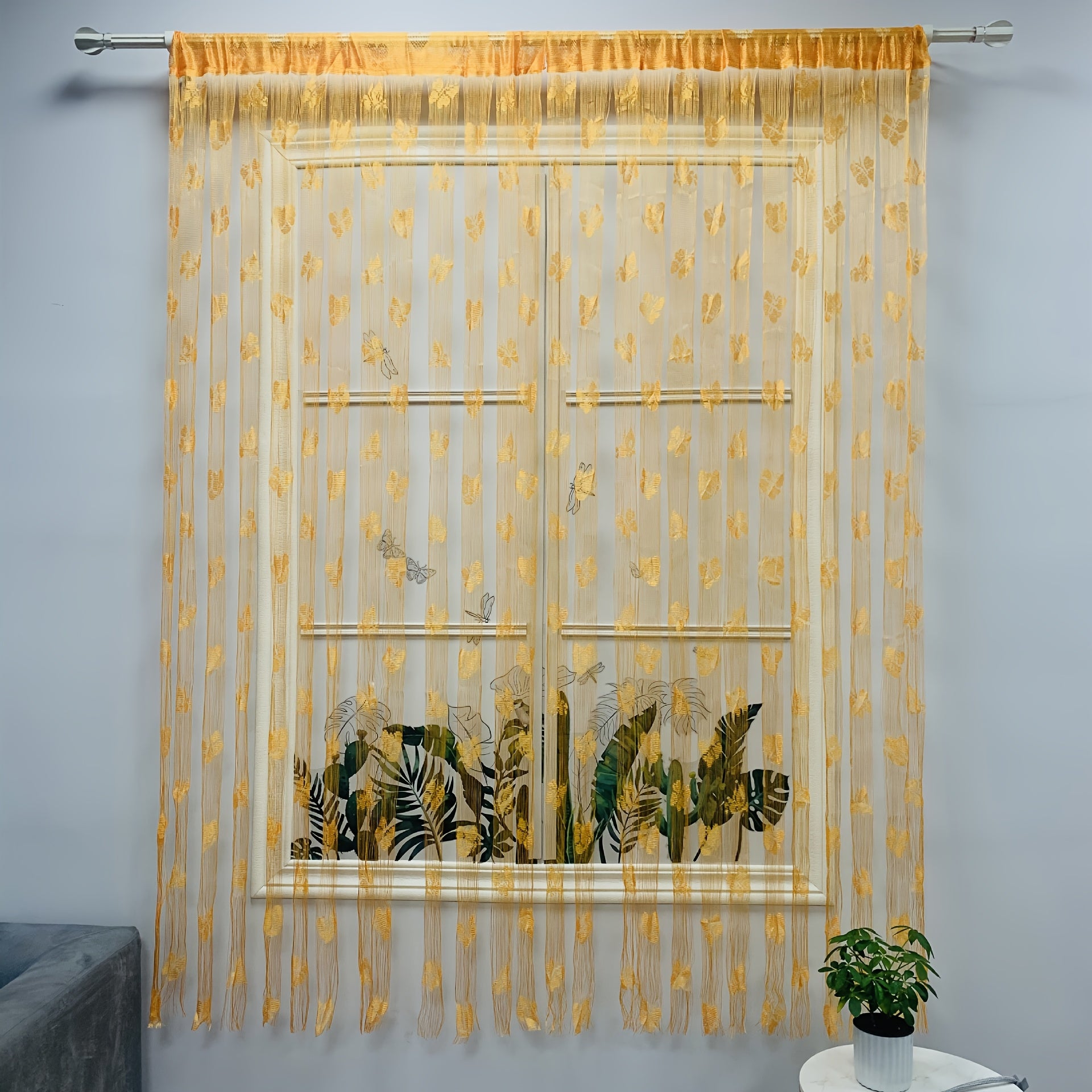 Sheer Curtain with Vibrant Orange Yellow Butterfly Floral Pattern Lightweight Polyester Rod Pocket for Living Rooms Hotels