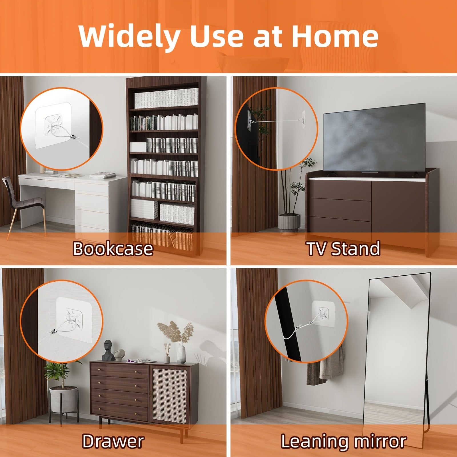 Adjustable 40-Inch TV Wall Strap Anti-Tip Furniture Safety Anchor