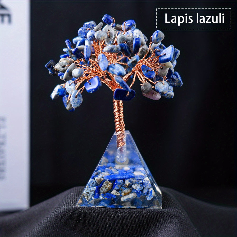 Decoración de árbol de cristal con base de pirámide de piedra natural para meditación, alineación de chakras, Feng Shui