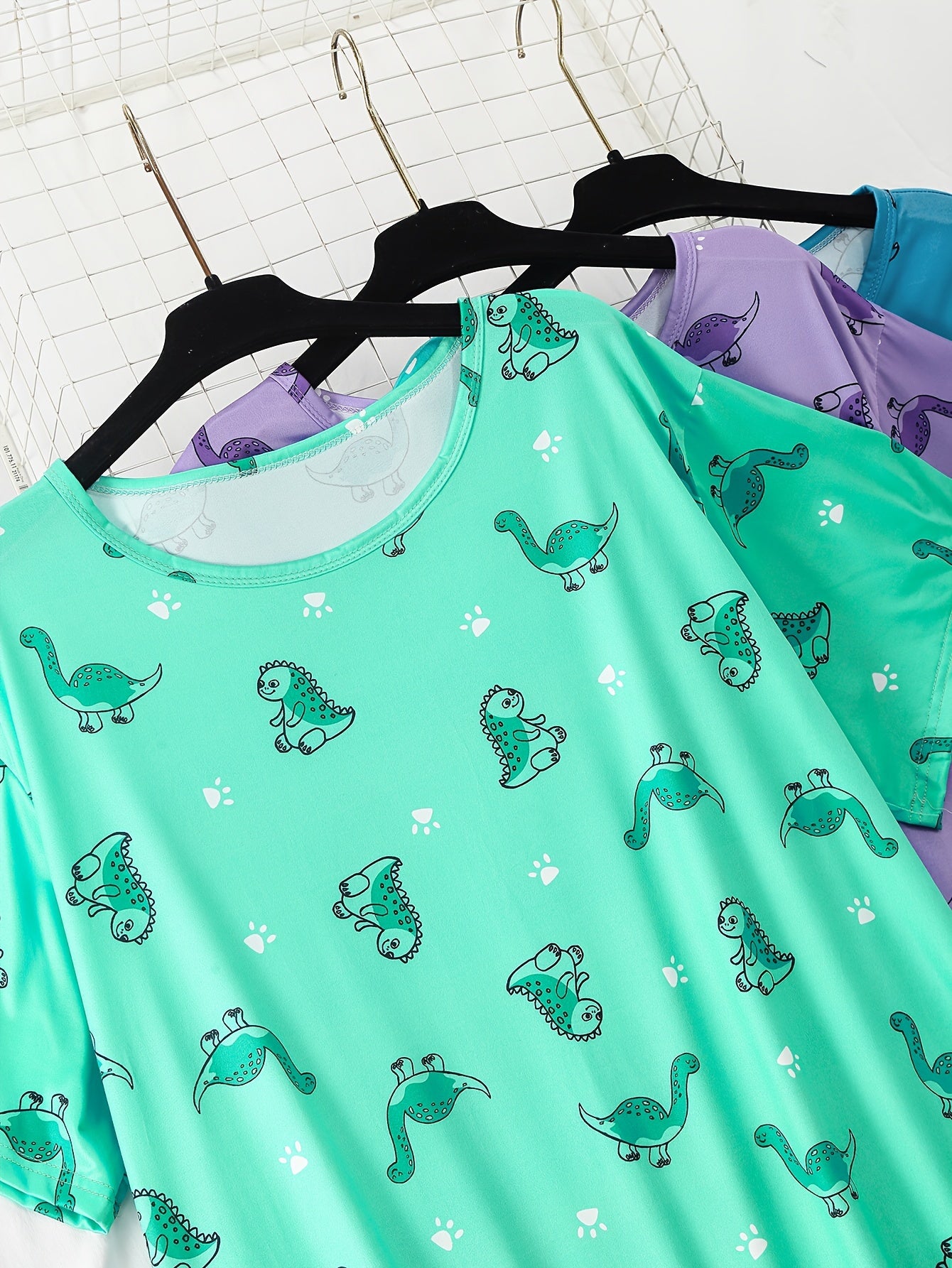 Women's Plus Size Cartoon Dinosaur Short Sleeve Sleep Dress