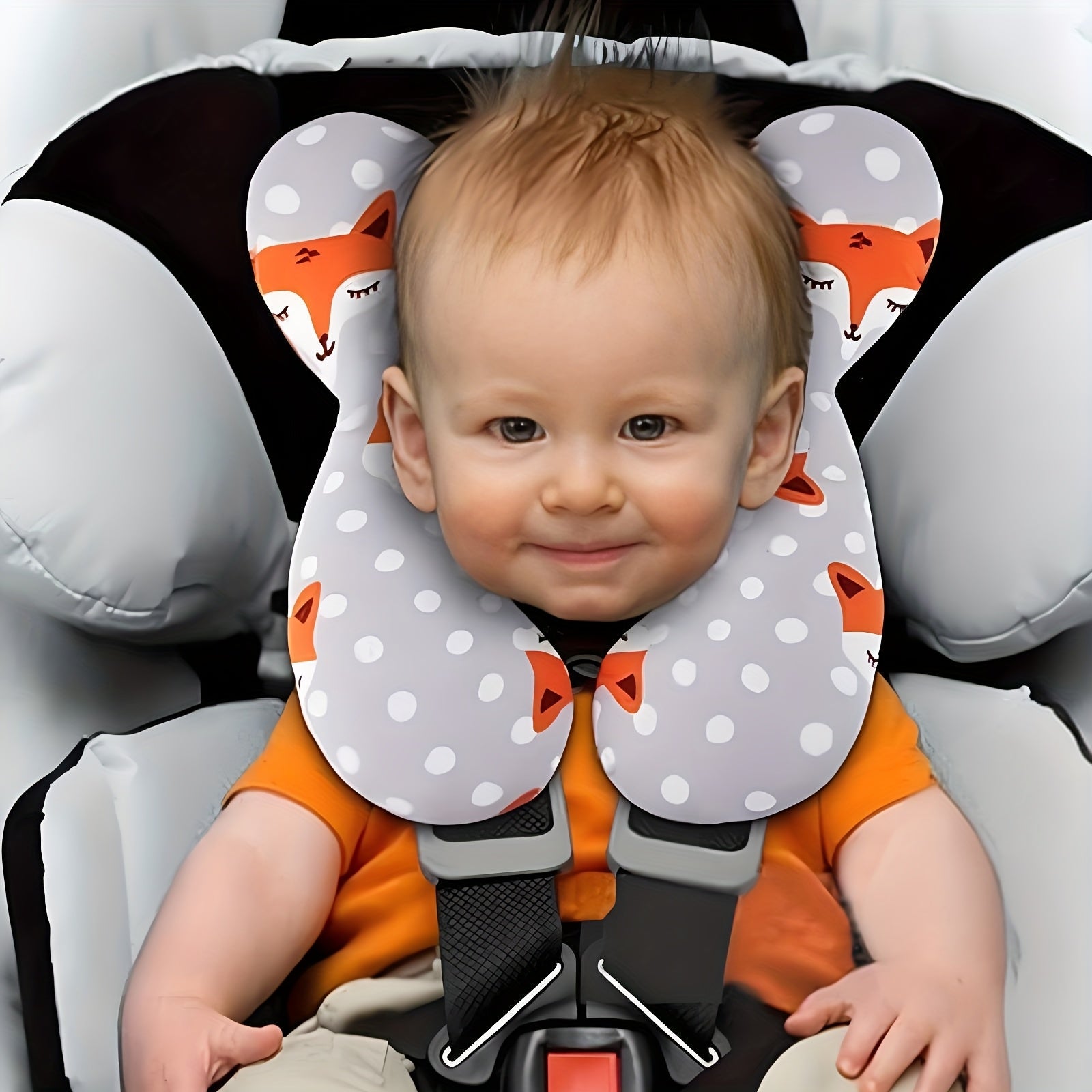 Kids Neck Support Pillow Lightweight Travel Cushion for Car Seat and Stroller White and Red