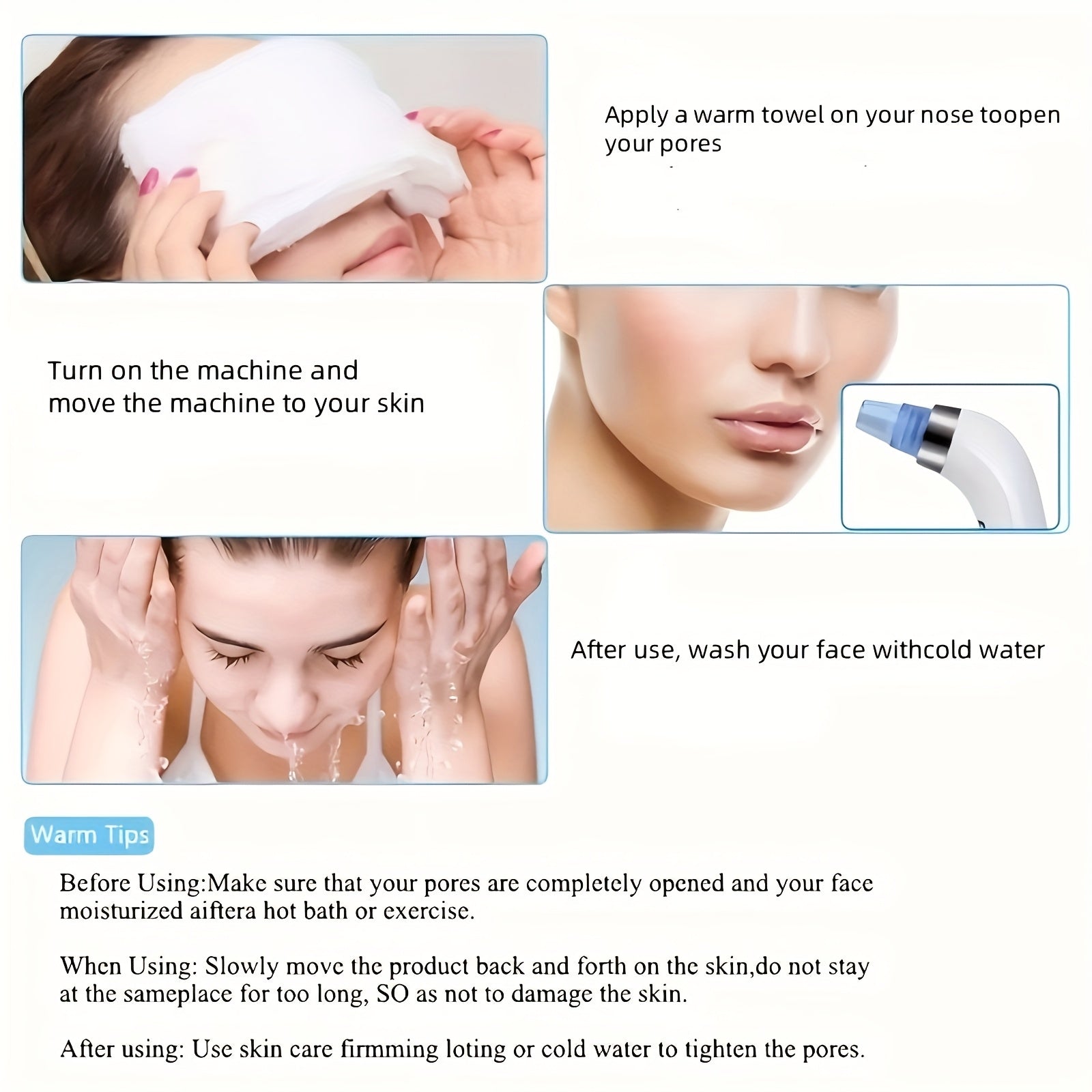 Aspiradora eléctrica de puntos negros con 4 sondas para una limpieza suave de los poros