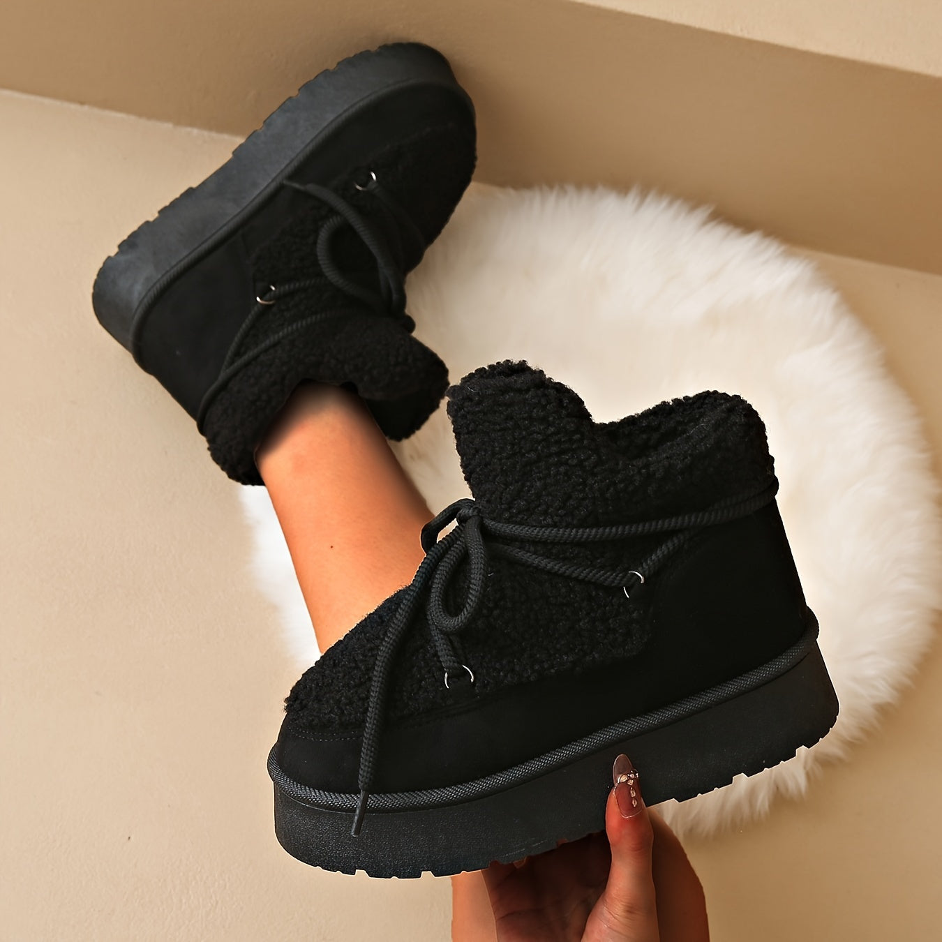 Women's Faux Fur Winter Snow Boots Plush Lined Thick Sole