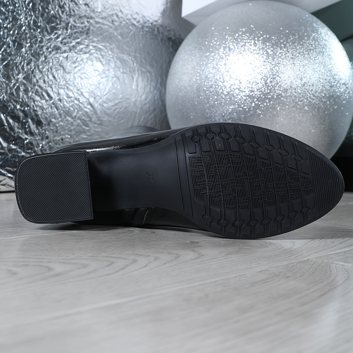 Женские зимние сапоги до середины икры из искусственной кожи с массивным каблуком и молнией