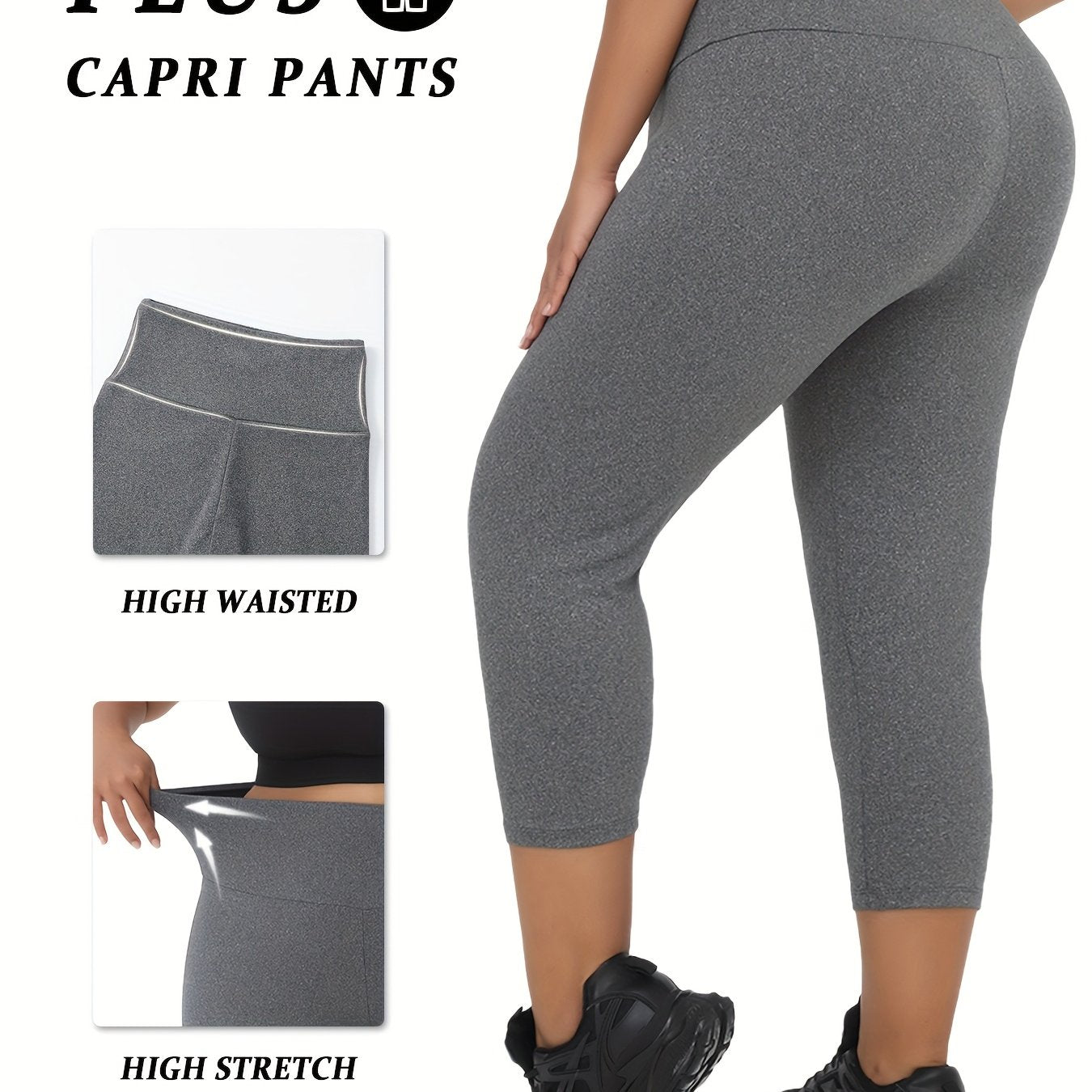 Plus Size Women’s Leggings High Waisted Tummy Control Yoga Capri Workout
