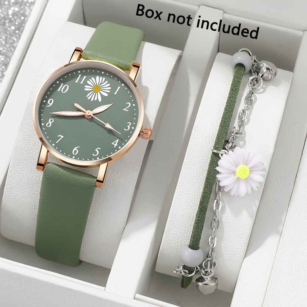Conjunto de reloj de cuarzo Daisy Flower para mujer con reloj de cuero y pulsera