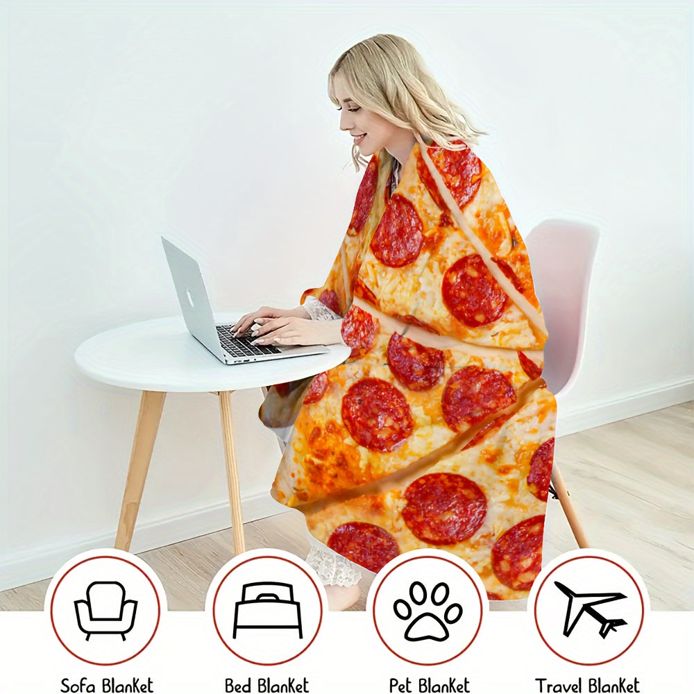 Cozy Flannel Throw Blanket with Mexican Burrito and Ham Pizza Design for Couch Bed Travel