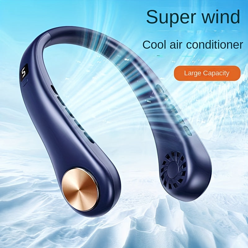 Portable Neck Fan with Digital Display, 5-Speed, Rechargeable, Wearable