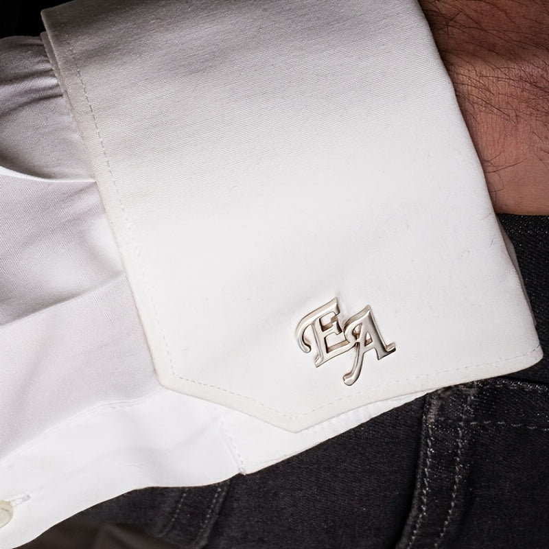 Men's Stainless Steel Custom Initial Cufflinks White and Golden Letter Sleeve Buckles