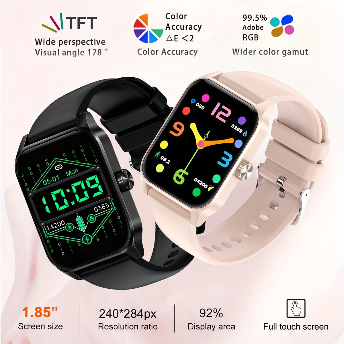 1.85-Inch Smart Watch for Men and Women with Calls Sports Monitoring Message Reminders