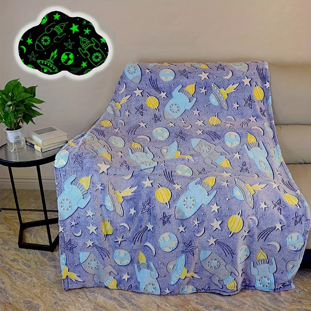 Contemporary Glow in the Dark Space Theme Throw Blanket Knitted Polyester Sofa Cover