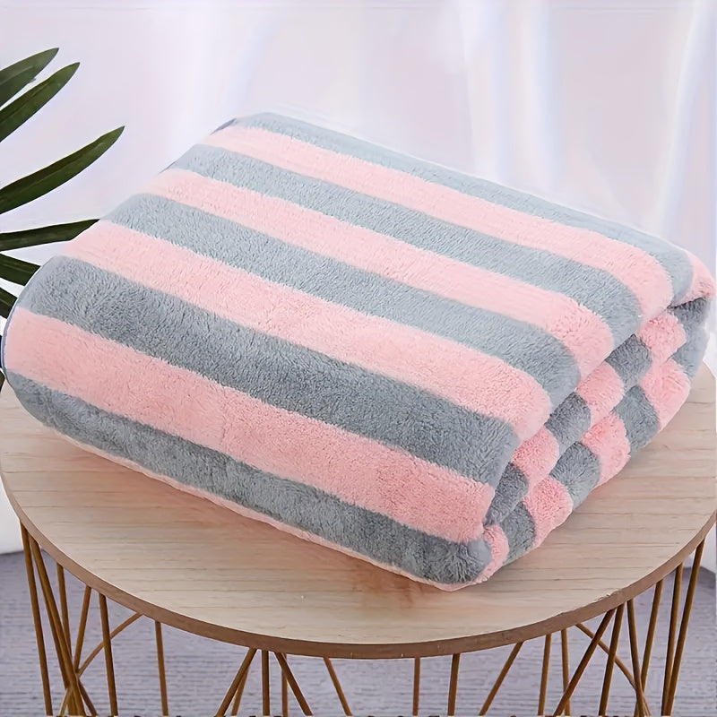 Quick-Dry Coral Fleece Towel Absorbent Comfortable Modern Stripe for Home Travel