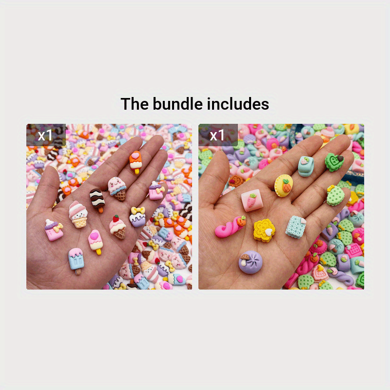 Set of 50 Kawaii Ice Cream Cone Resin Flatback Charms for Crafting Scrapbooking Phone Case Decoration Hair Clip Embellishments