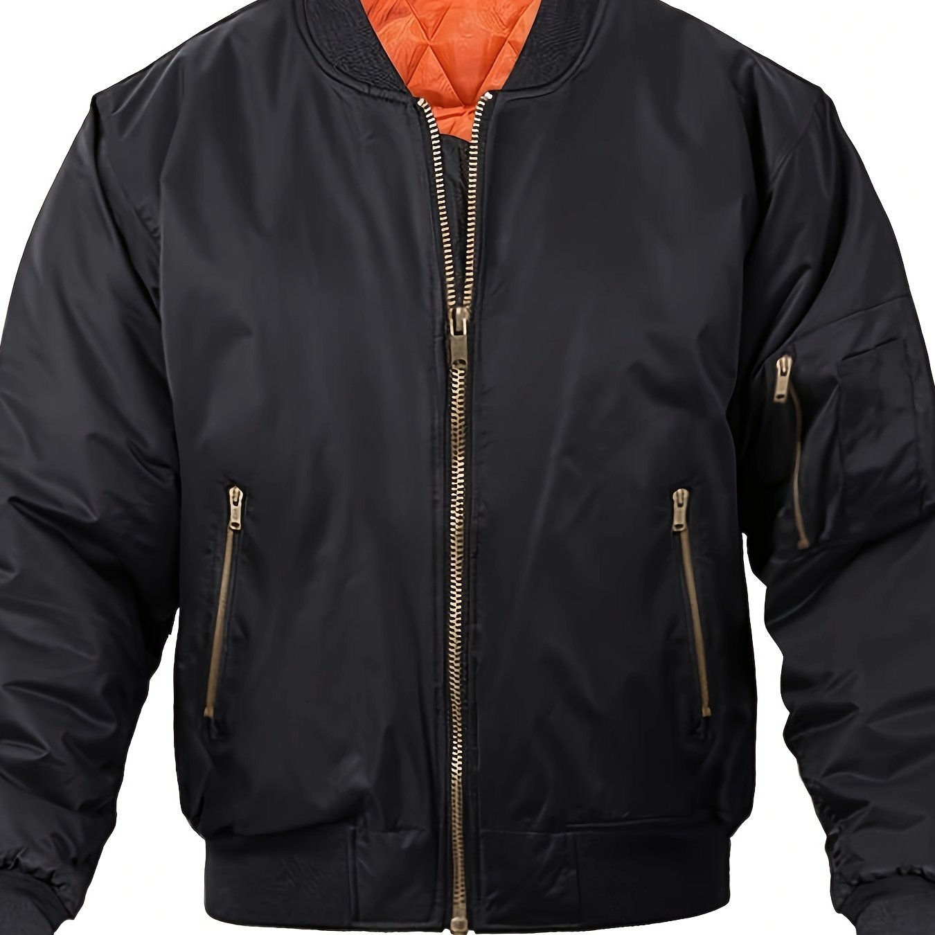 Plus Size Men's Lightweight Bomber Jacket with Zipper Closure and Baseball Collar for Fall Winter Casual Wear