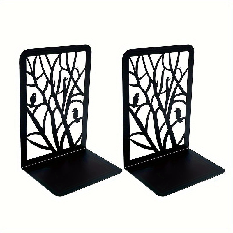 Heavy Duty Bookcase with Bird Branch Design Desktop Holder Storage Rack, 2 Vertical Metal Brackets