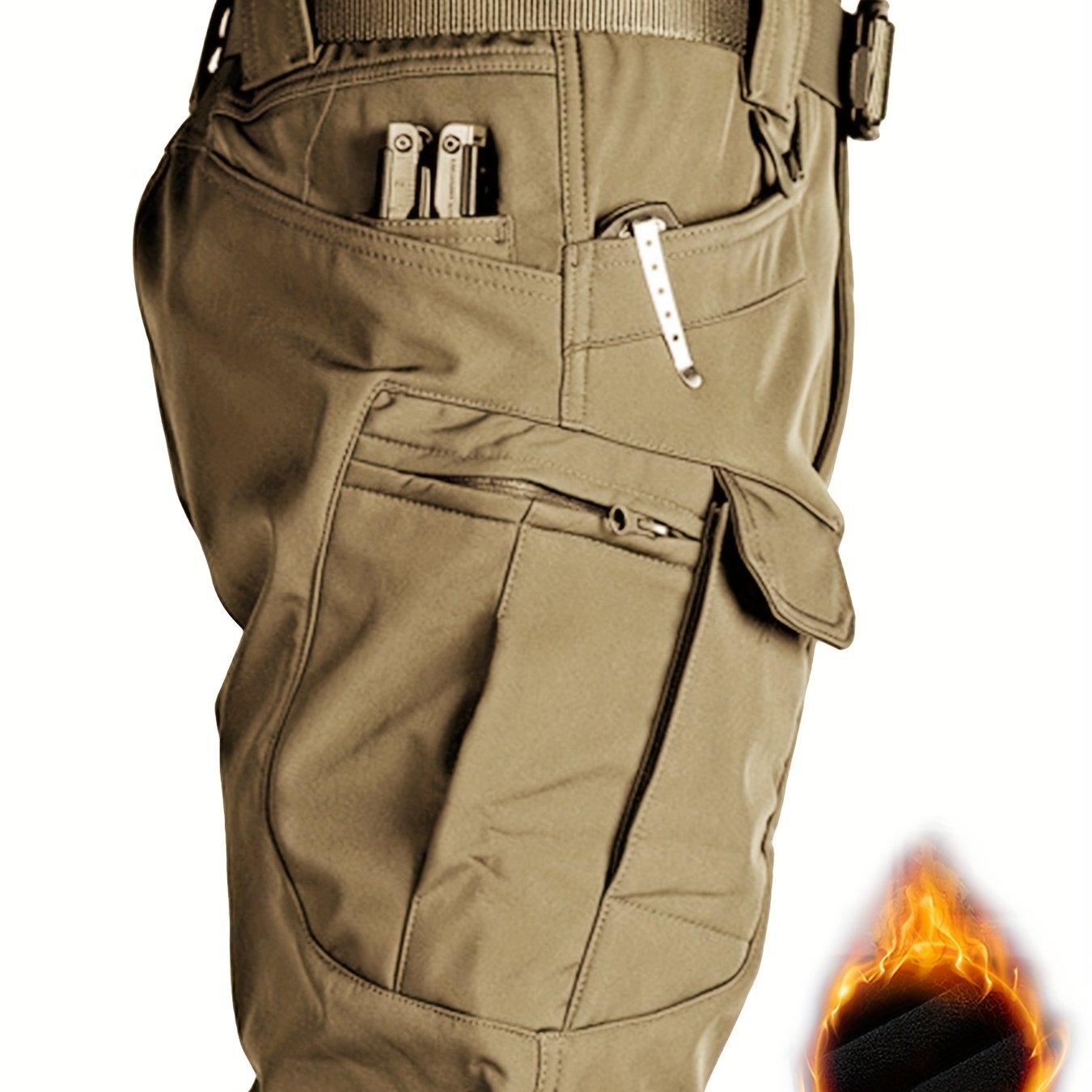 Men's Waterproof Tactical Pants Winter Outdoor Fleece-Lined Polyester Solid