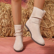 Women's Mid-Calf Vintage Leather Cowboy Boots with Block Heel