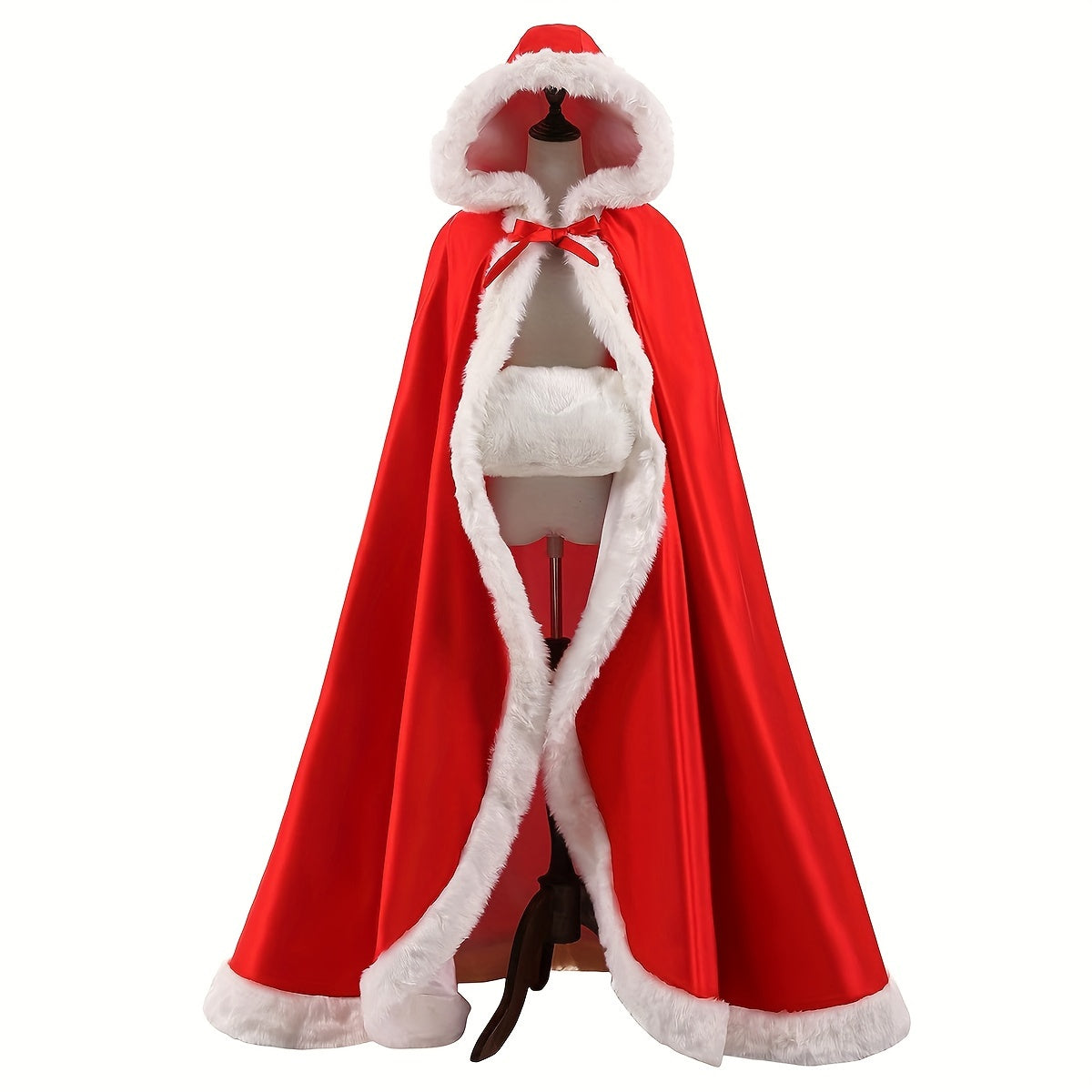 Women Girls Faux Fur Satin Cape Hood Windproof Warm Stylish Clothing Accessory