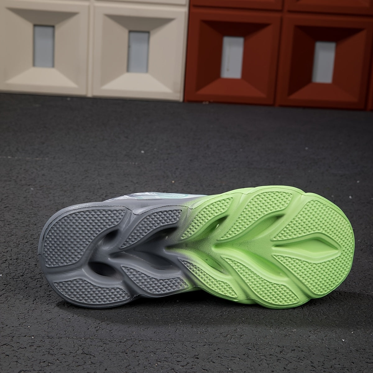 Men's Black and White Breathable Mesh Sneakers with Thick Sole and Geometric Pattern