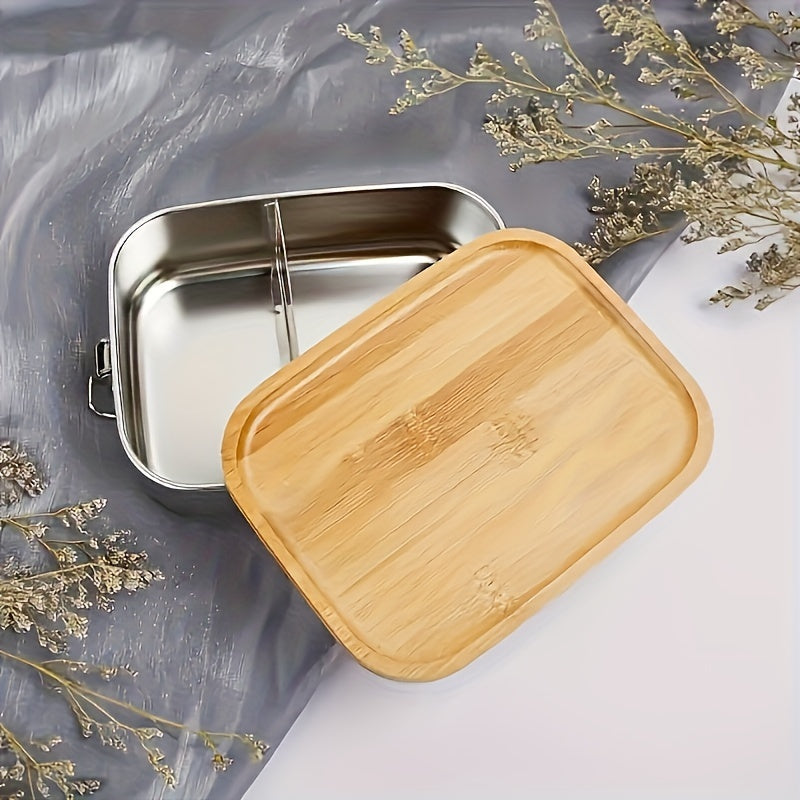 Stainless Steel Bento Box with Bamboo Lid for Lunch and Snacks