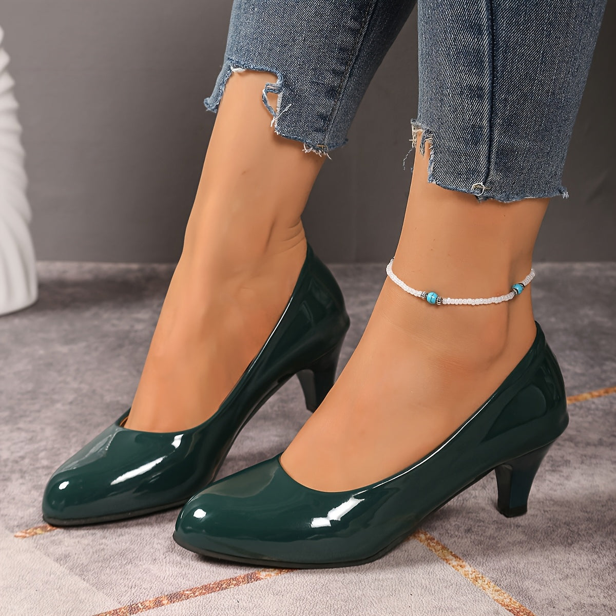 Women's Black Patent Leather Mary Jane Heels with Cushioned Insole