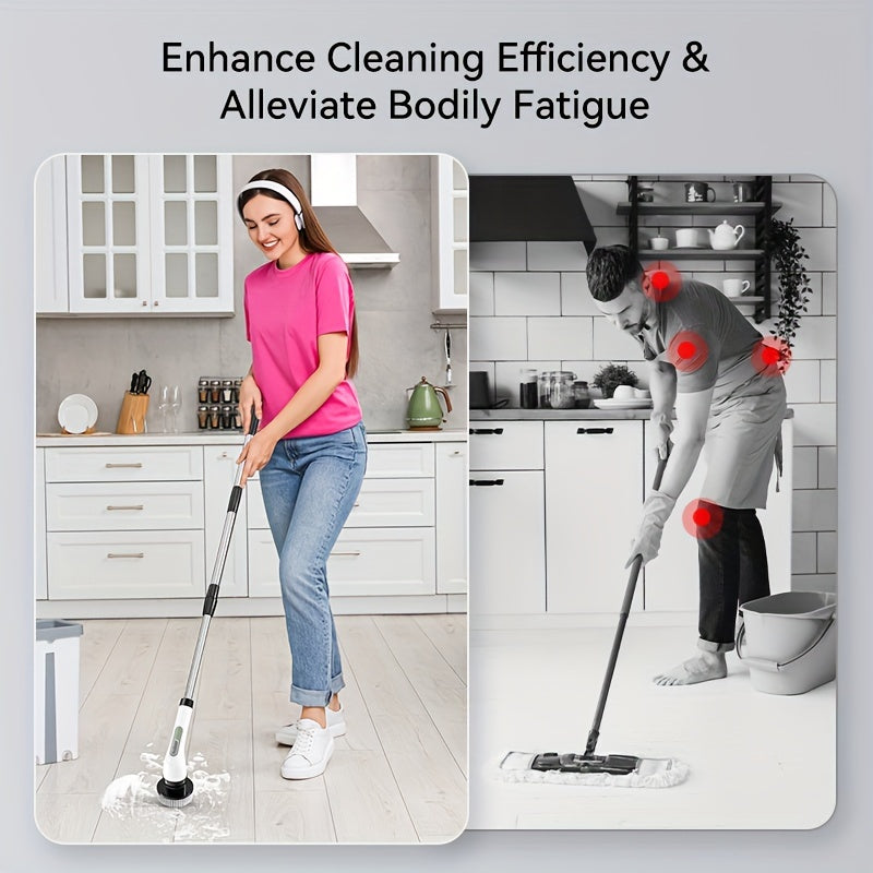 7-in-1 Cordless Electric Cleaning Brush Set with Long Handle, Rechargeable, Portable