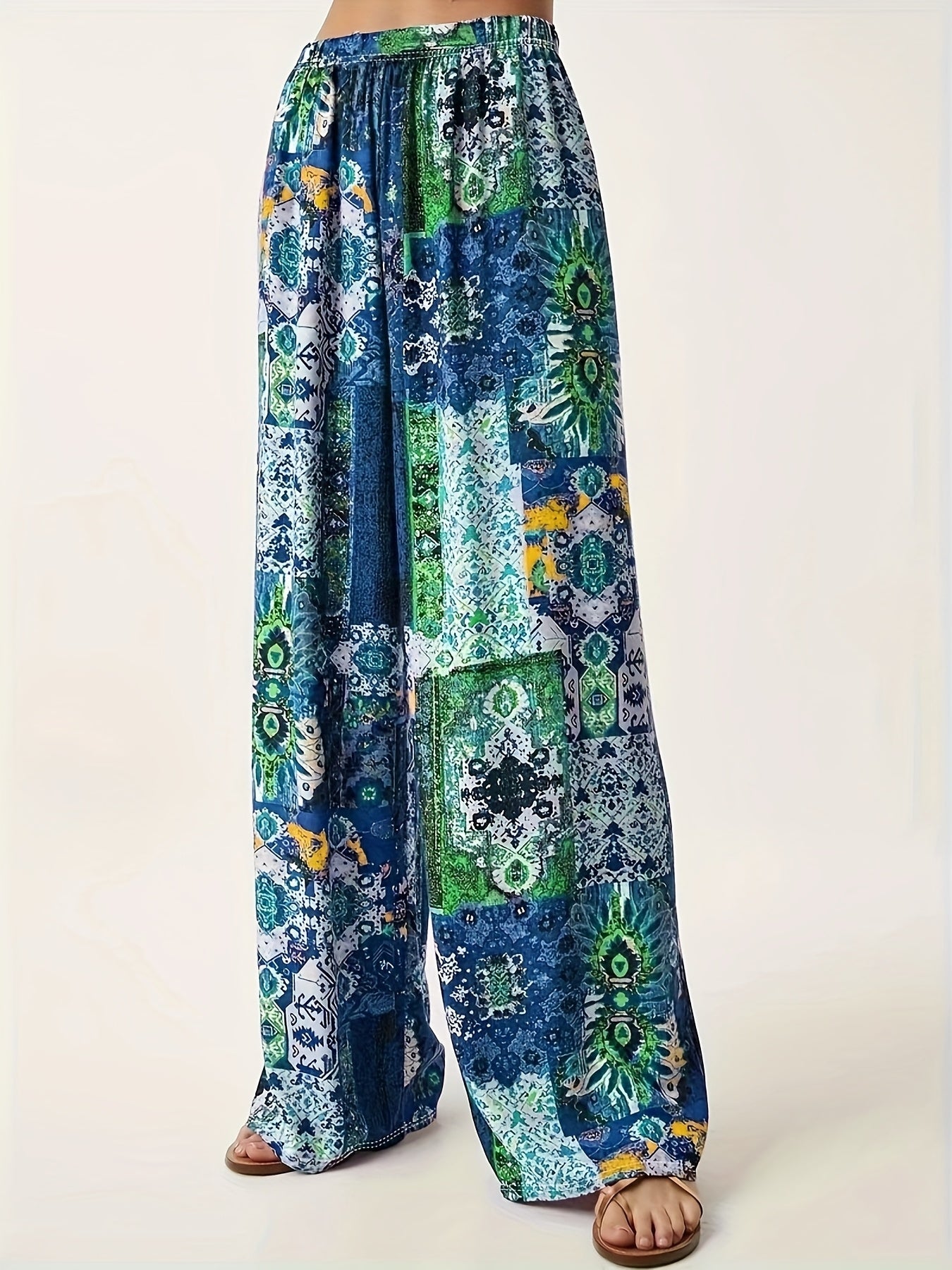 Women's Tribal Print Wide Leg Pants Polyester Blend All-Season Plus Size
