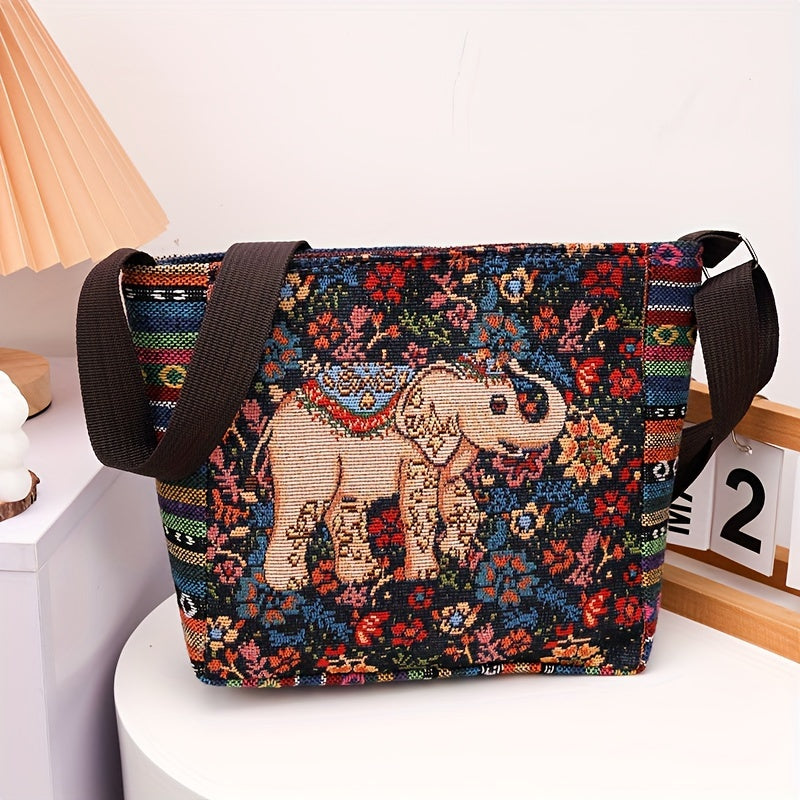 Multicolor Elephant Crossbody Bag for Women with Adjustable Strap and Zipper Closure