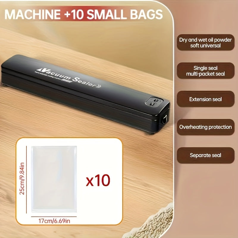 Compact Vacuum Sealer Machine with 10 Seal Bags for Food Storage