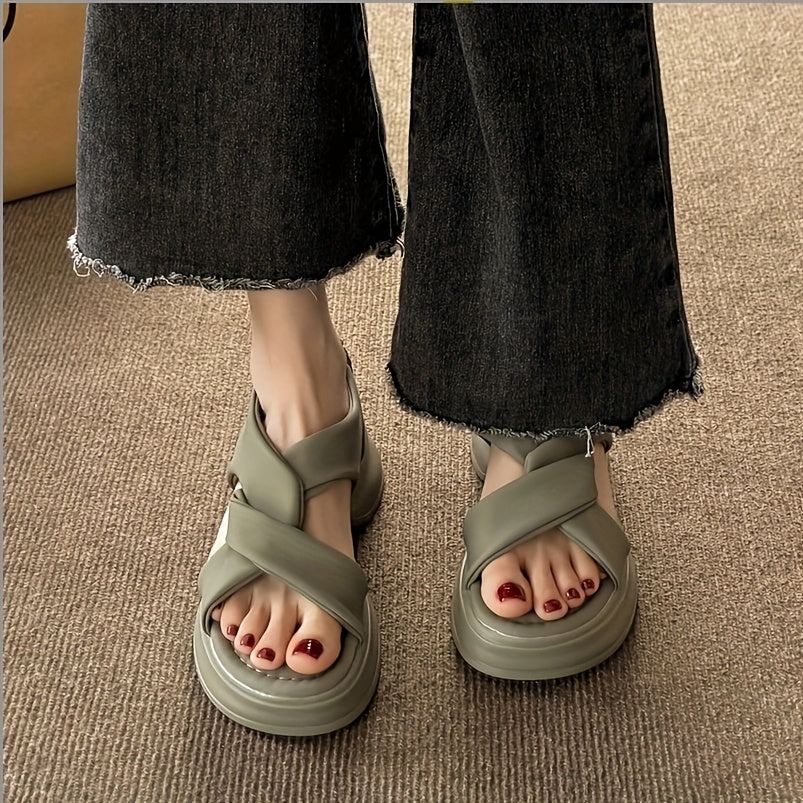 Women's Open-Toe Slip-On Platform Sandals Cushioned Mid-Heel Black White