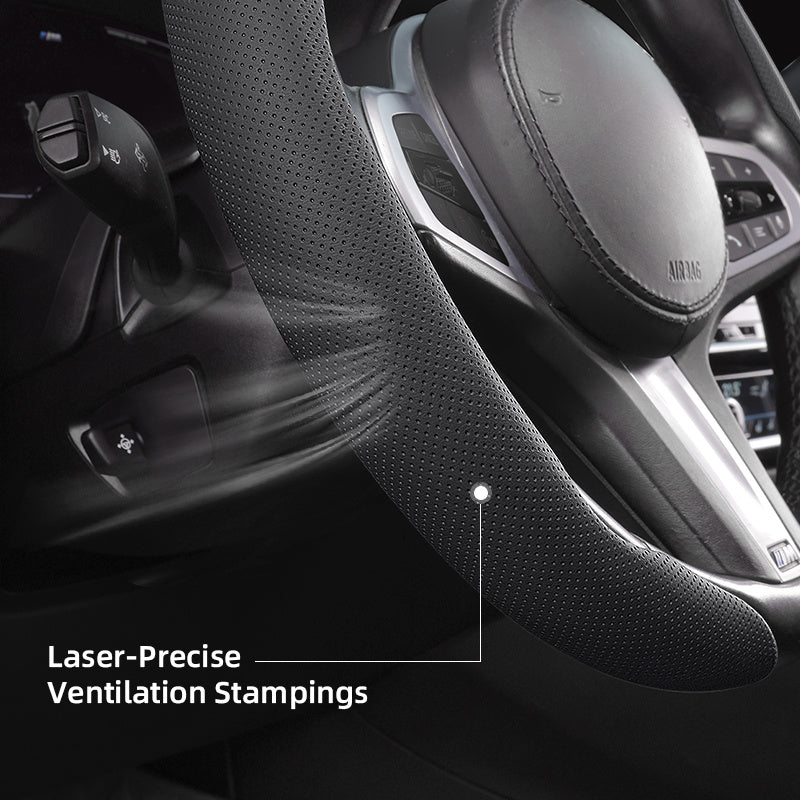 Nafas oladigan sun'iy charm bilan boshqaruv g'ildiragi qopqog'i, barcha mavsumlar uchun ventilyatsiya teshiklari bilan