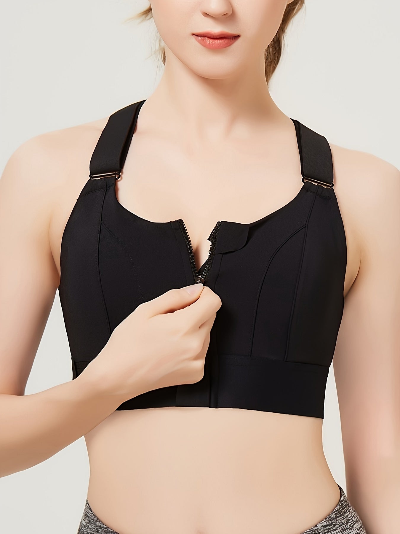 Спортивный бюстгальтер с высокой поддержкой для полных размеров, с застежкой-молнией спереди, регулируемыми бретелями, несъемными вкладышами для йоги, бега и зумбы
