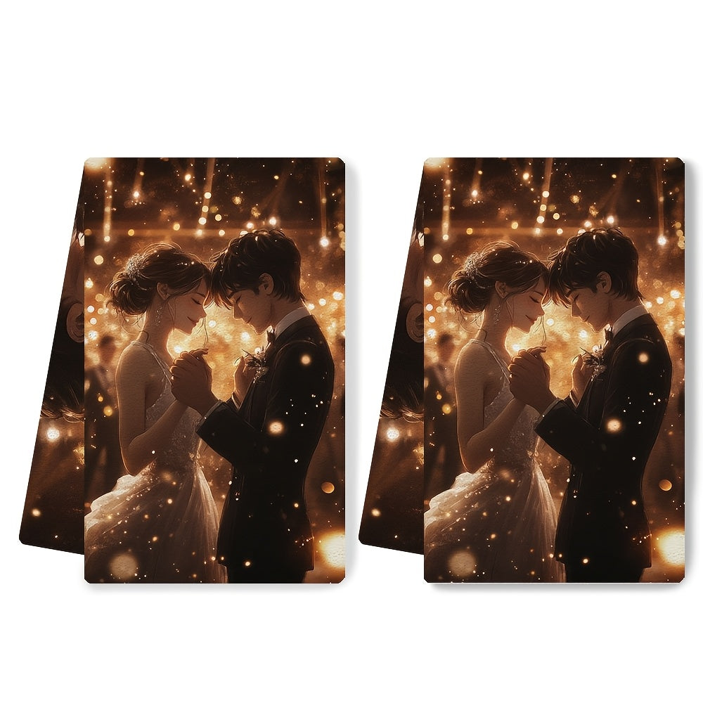 Anime Couple Dancing Kitchen Towels, Super Absorbent, Festive Home Decor