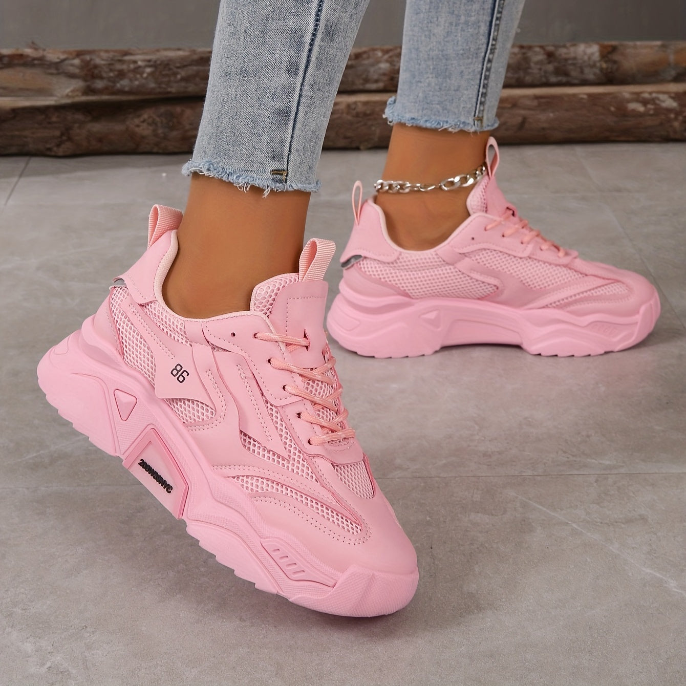 Women's Mesh Sneakers Breathable Lace-Up Low Top White Casual Shoes
