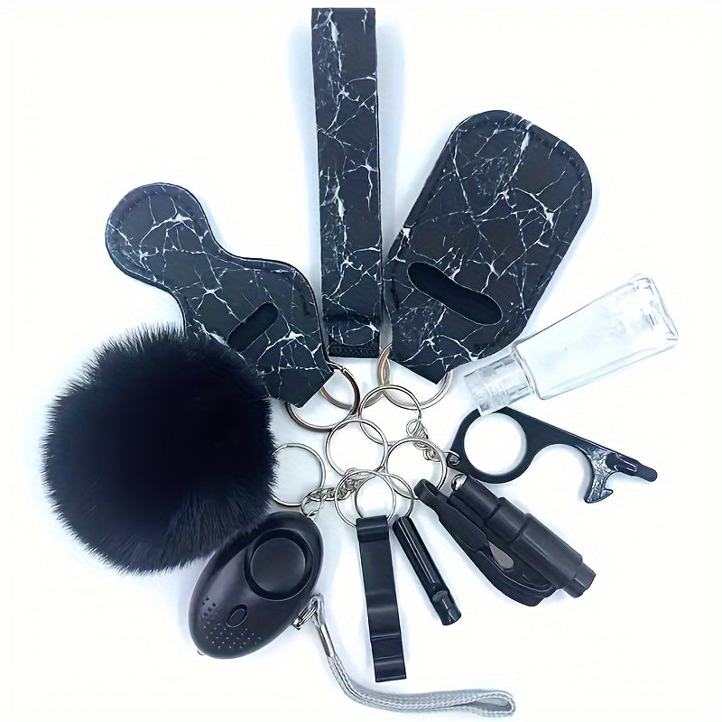 Women Self Set Pink PVC Personal Alarm Window Breaker Car Keychain Kit