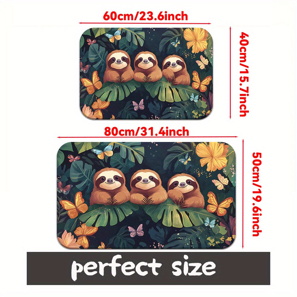 Alfombra de puerta absorbente de microfibra con perezosos de dibujos animados, antideslizante, para baño y cocina