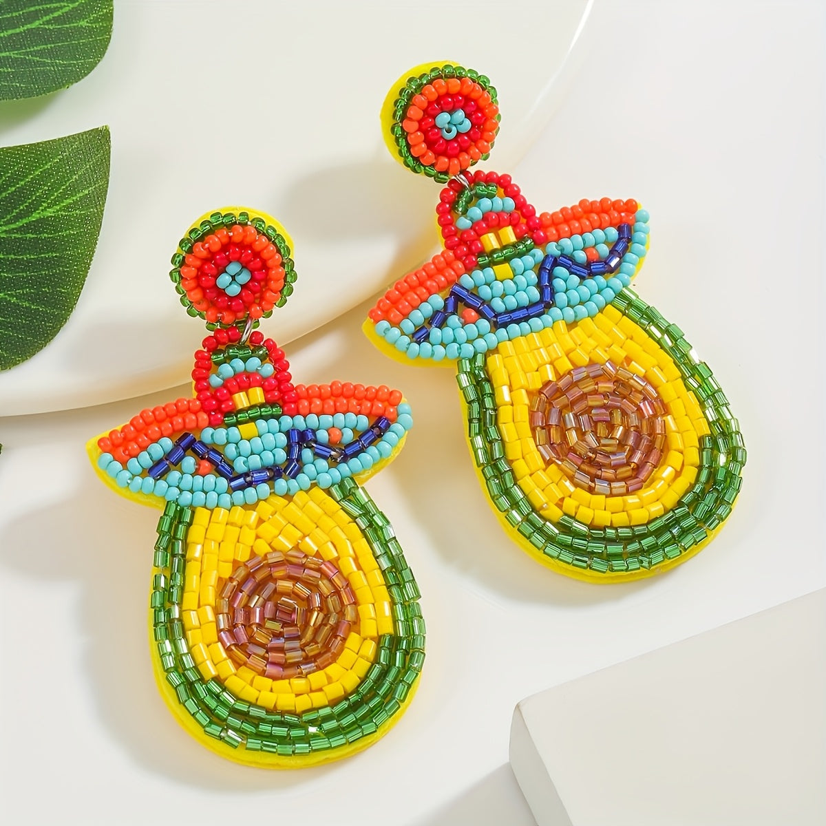 Bohemian Beaded Cactus Earrings for Women Stainless Steel Posts Vibrant Plant Design