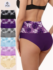 Set de 6 bragas sin costuras de cintura alta con estampado floral para mujer, ropa interior transpirable y elástica