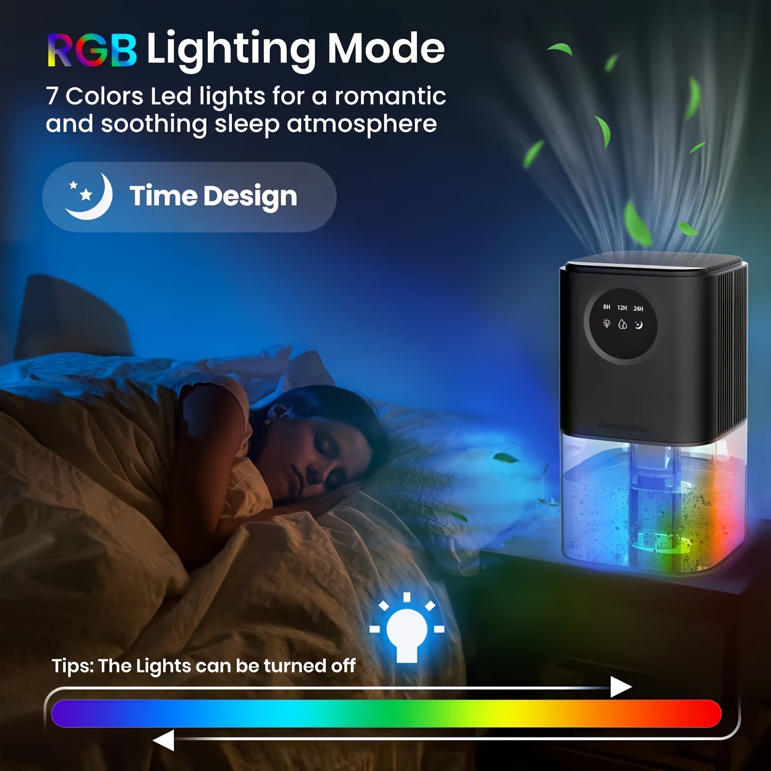 Compact 60oz Dehumidifier for Home Quiet Energy-Efficient with LED Lights