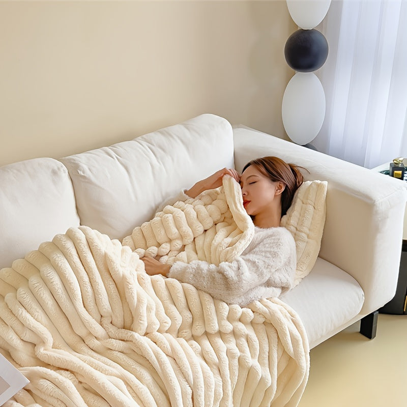 Faux Rabbit Fur Throw Blanket All-Season Soft Cozy Bed Sofa Travel Office