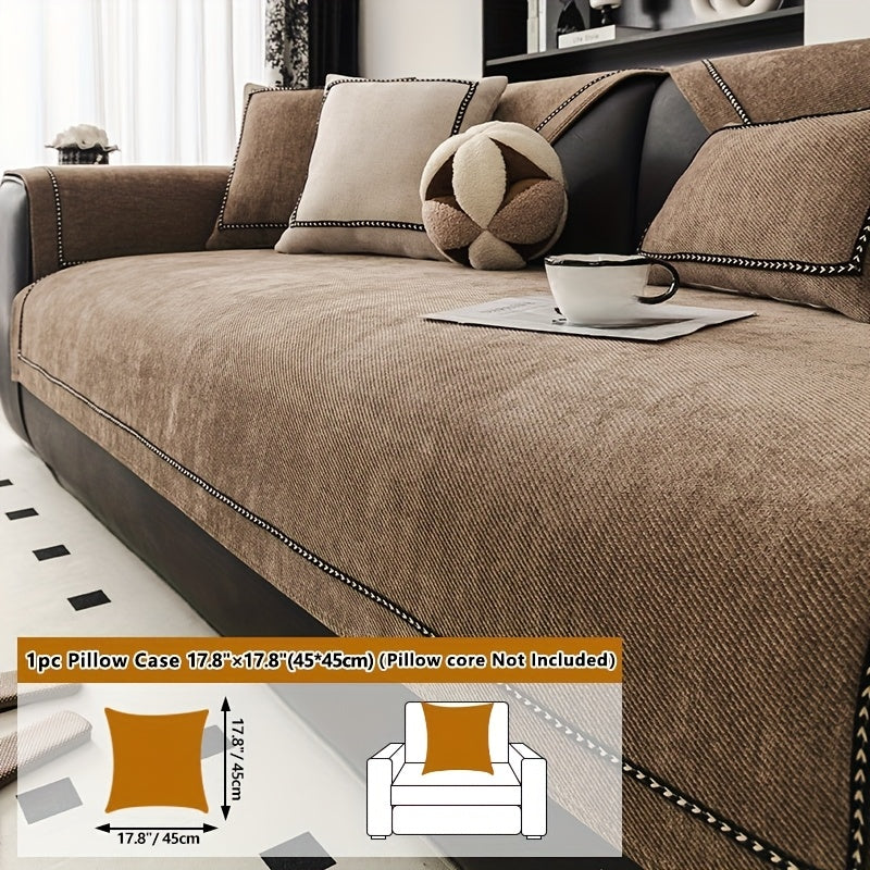 Chenille Sofa Cover with Lace Trim Non-Slip All-Season Furniture Protector Machine Washable