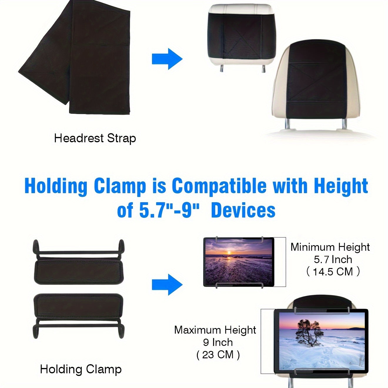 Universal Car Headrest Mount Holder With Adjustable Clamp for Tablets