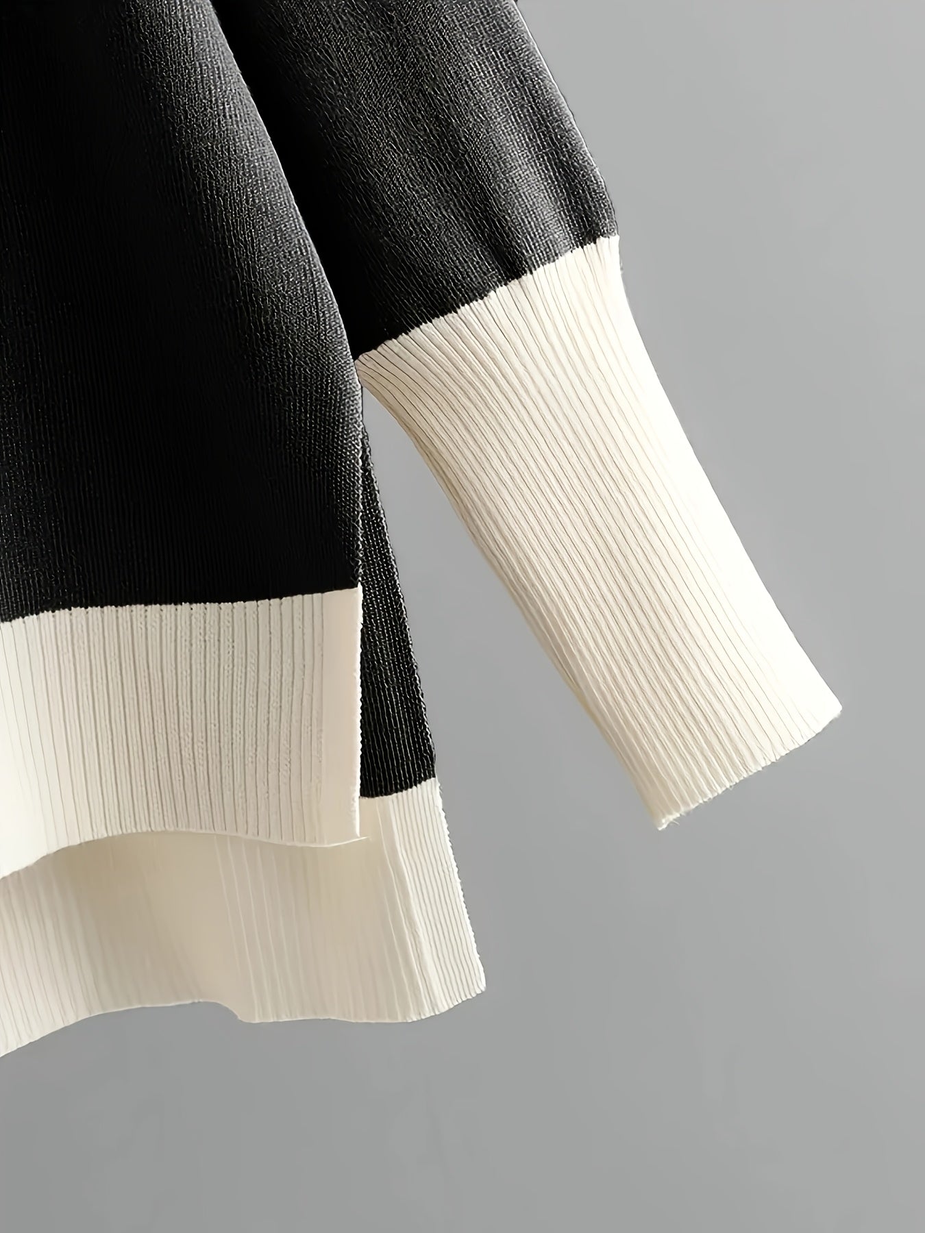 Viscose Knit Women's Two-Piece Outfit Color Block V-Neck Sweater and Trousers